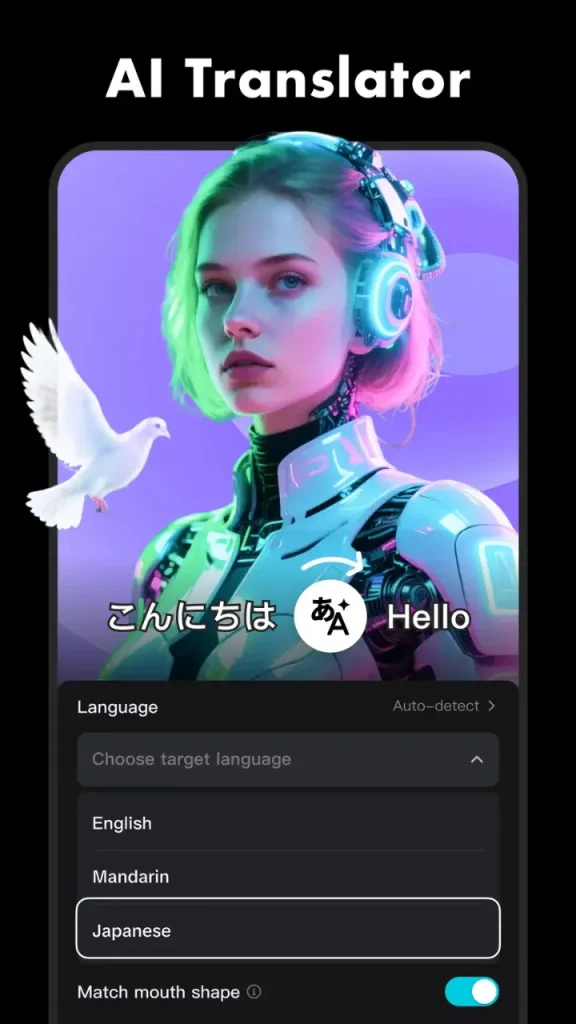 CapCut Pro APK yapay zeka çevirmen özelliği, metin ve konuşmayı birden fazla dil arasında çevirir.