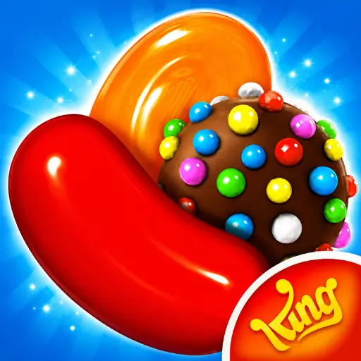 Candy Crush Saga APK oyun logosu ve renkli şekerler