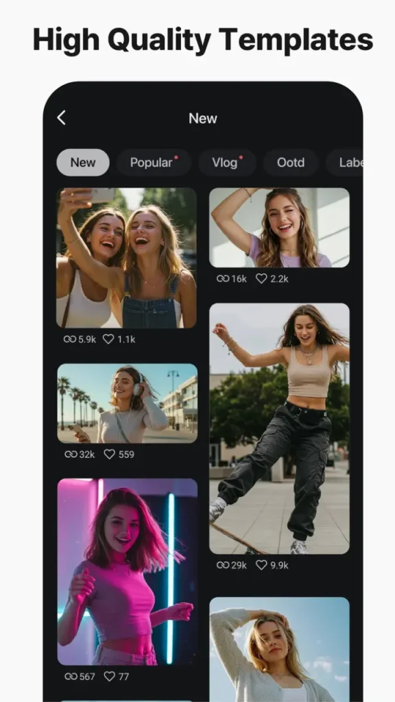 KineMaster APK yüksek kaliteli video şablonları galerisi