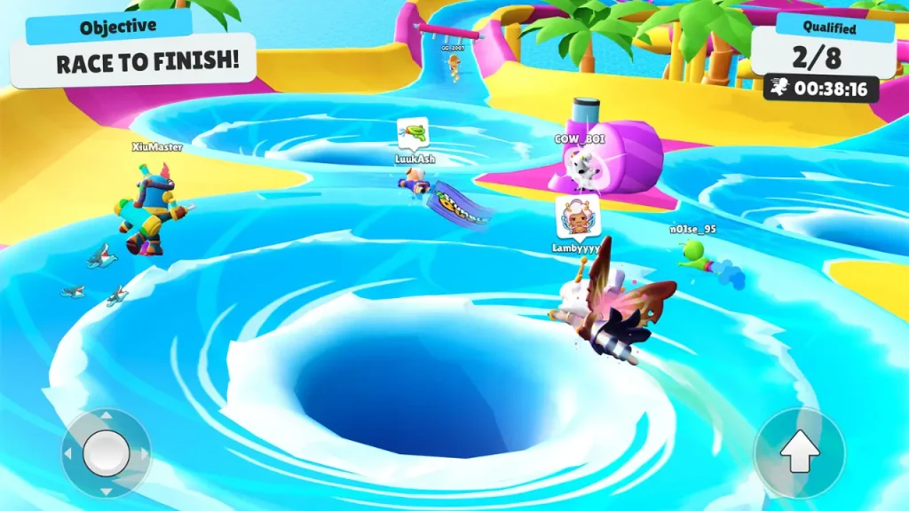 Stumble Guys su kaydıraklı parkur haritası oynanış görüntüsü
