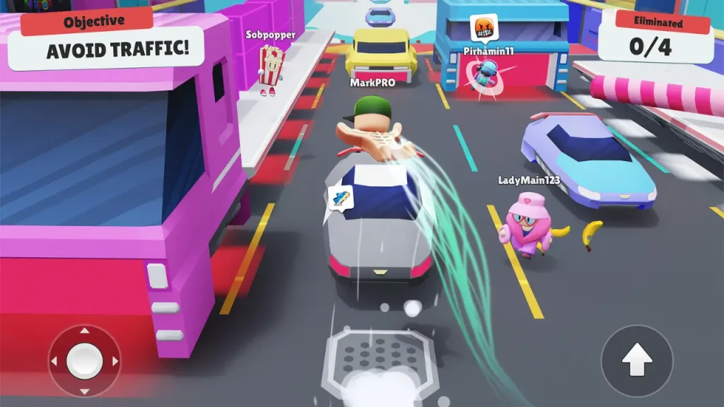 Stumble Guys trafik engelleriyle dolu yarış haritası ekran görüntüsü