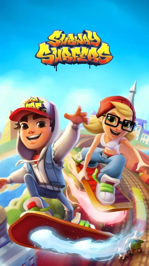 Subway Surfers ana karakterlerinin hoverboard üzerinde yer aldığı resmi tanıtım görseli