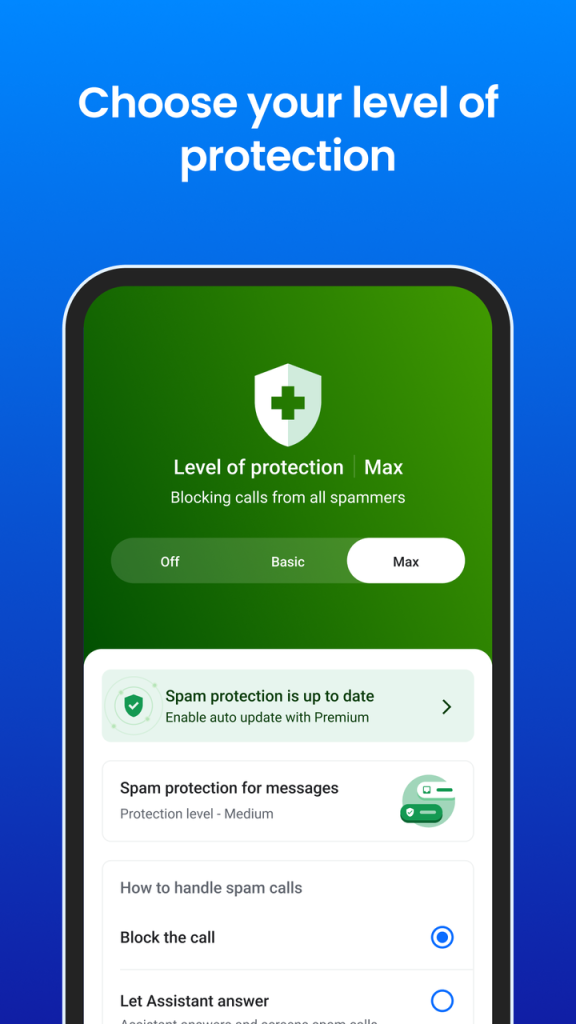 Truecaller Mod APK İndir choose your level of protection